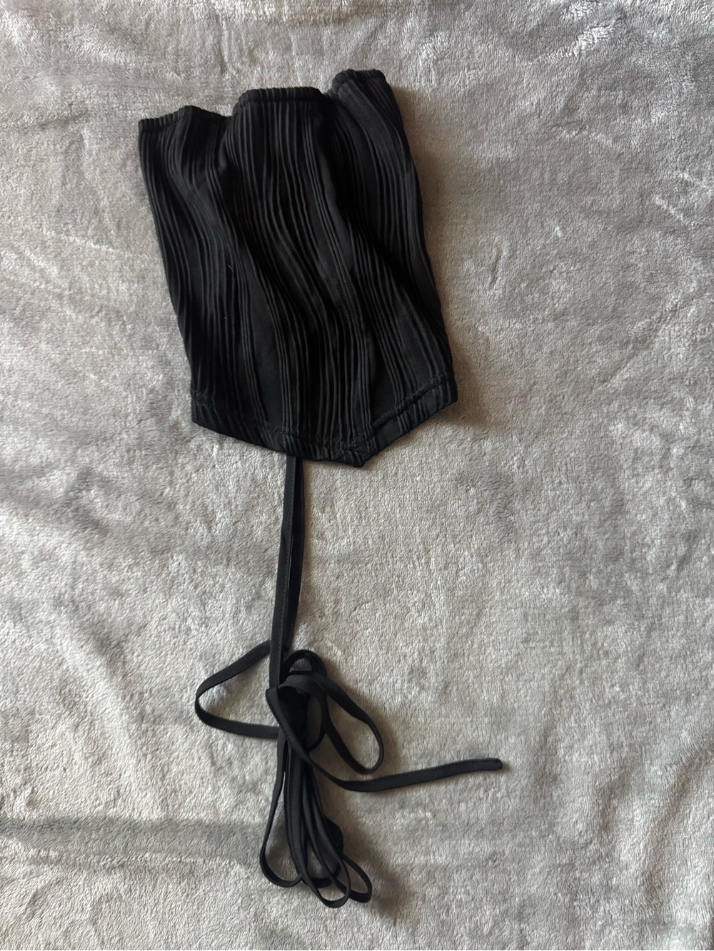 SHEIN Black Strapless Pleated Corset Top with Waist Ties